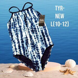 NWT-TYR Swimsuit Girls L -10-12 Blue Ophidian  Diamond Fit One Piece Swim